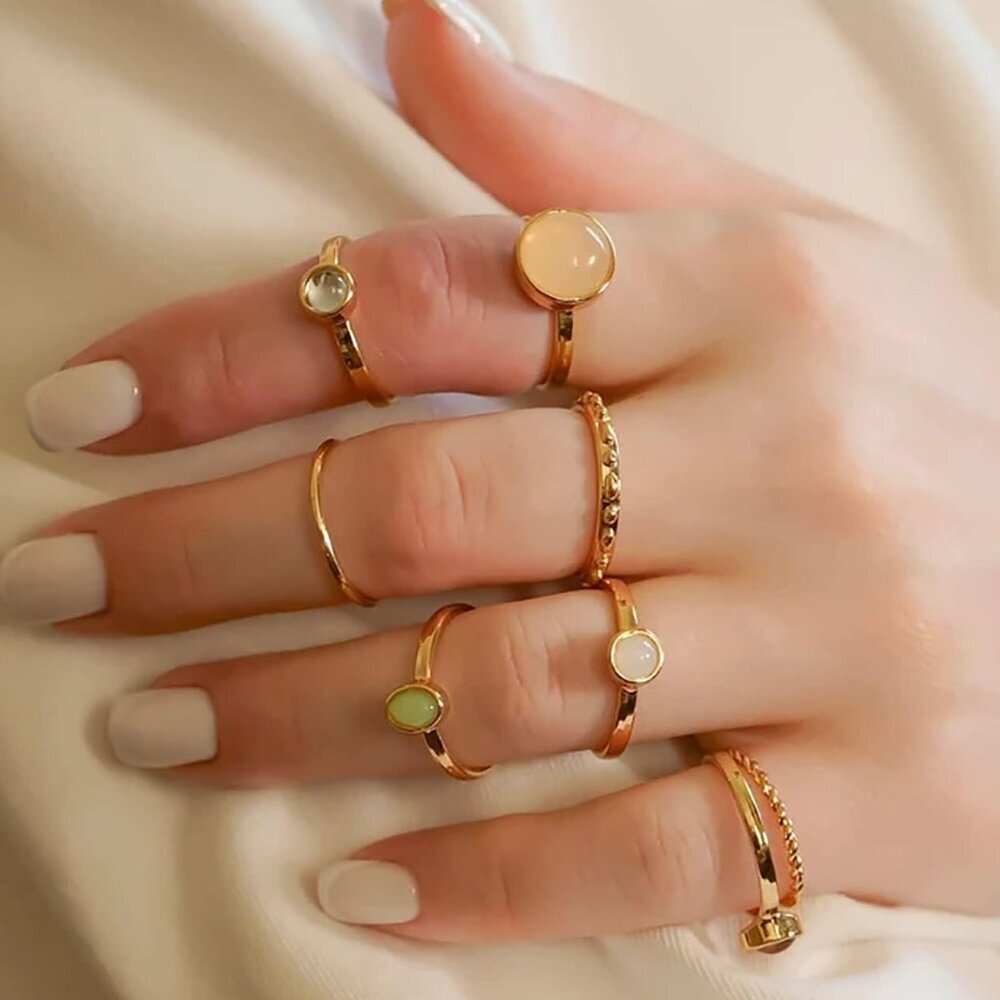 7-19pcs Silver Star Moon Knuckle Ring Set for Women Vintage Stackable Midi Finge - Picture 2 of 6